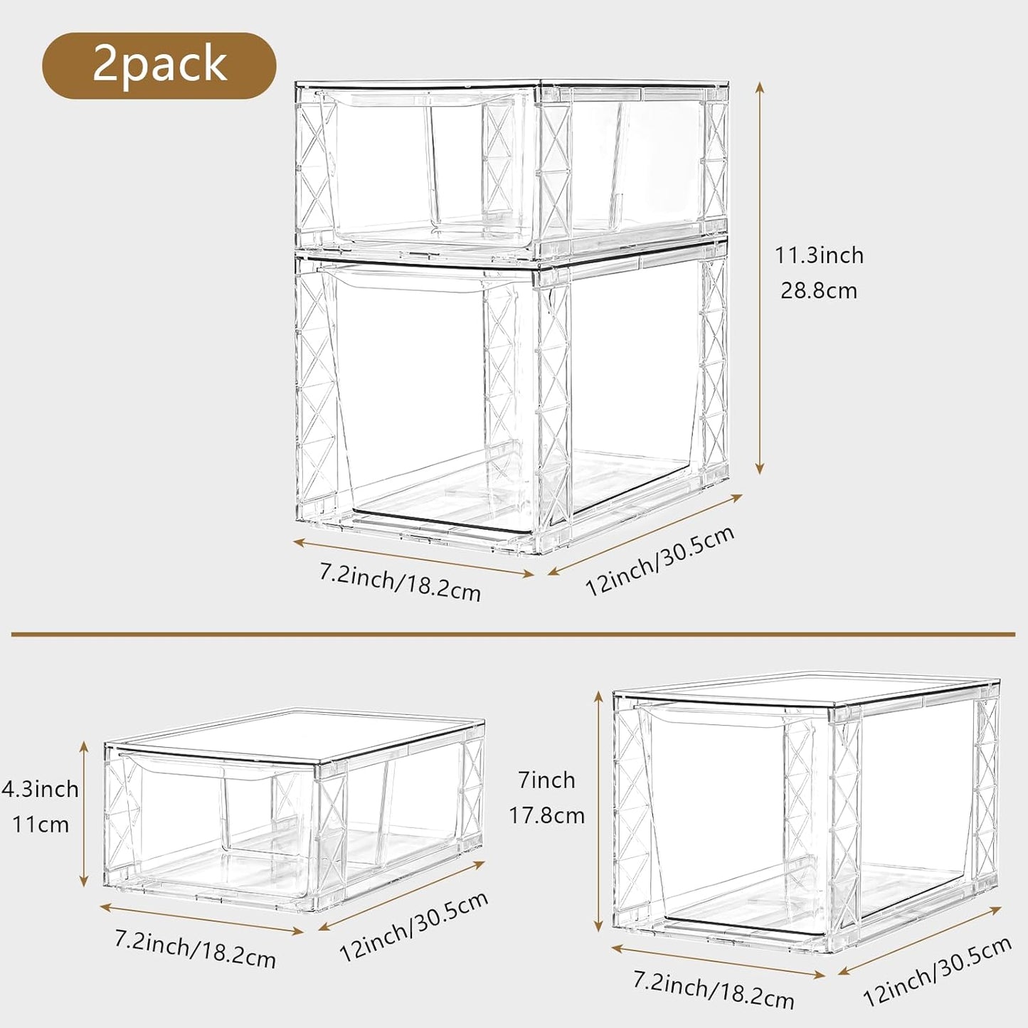 Clemate 6Pack Pantry Organizers and Storage,Clear Stackable Kitchen Storage Organizer,Foods Organizer Bins with Handles, Easily Assemble for Bathroom, Kitchen, Refrigerator, Pantry, Cabinet, Closet
