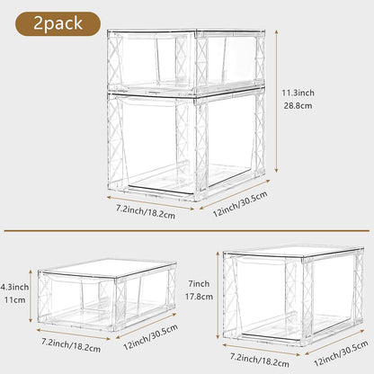 Clemate 6Pack Pantry Organizers and Storage,Clear Stackable Kitchen Storage Organizer,Foods Organizer Bins with Handles, Easily Assemble for Bathroom, Kitchen, Refrigerator, Pantry, Cabinet, Closet