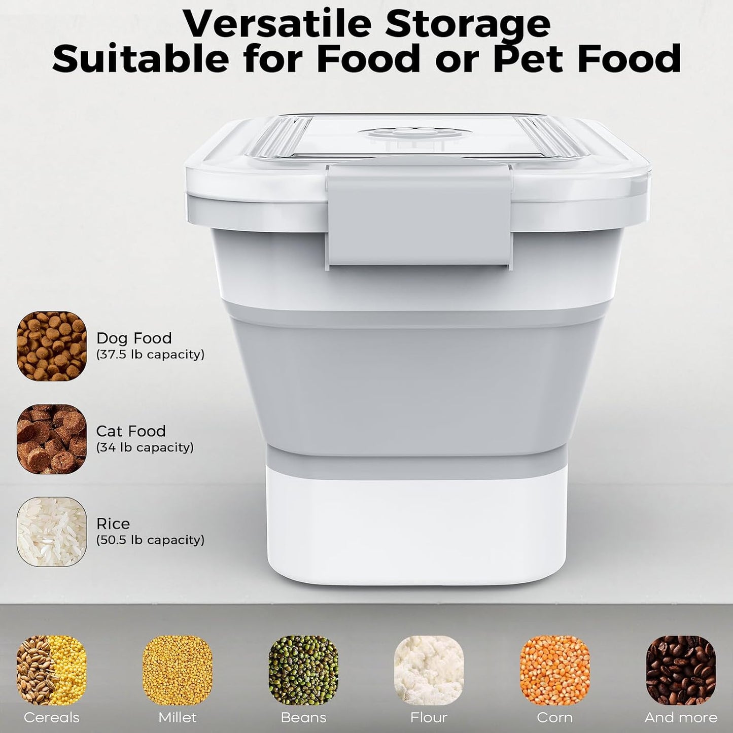 20-23 Lbs Dog Food Storage Container, Collapsible Dog Food Container with Transparent Airtight Lid,Multifunctional Pet Food Storage Container for Dog Cat,Rice,Flour,Pet Food Scoop and Dog Bowl