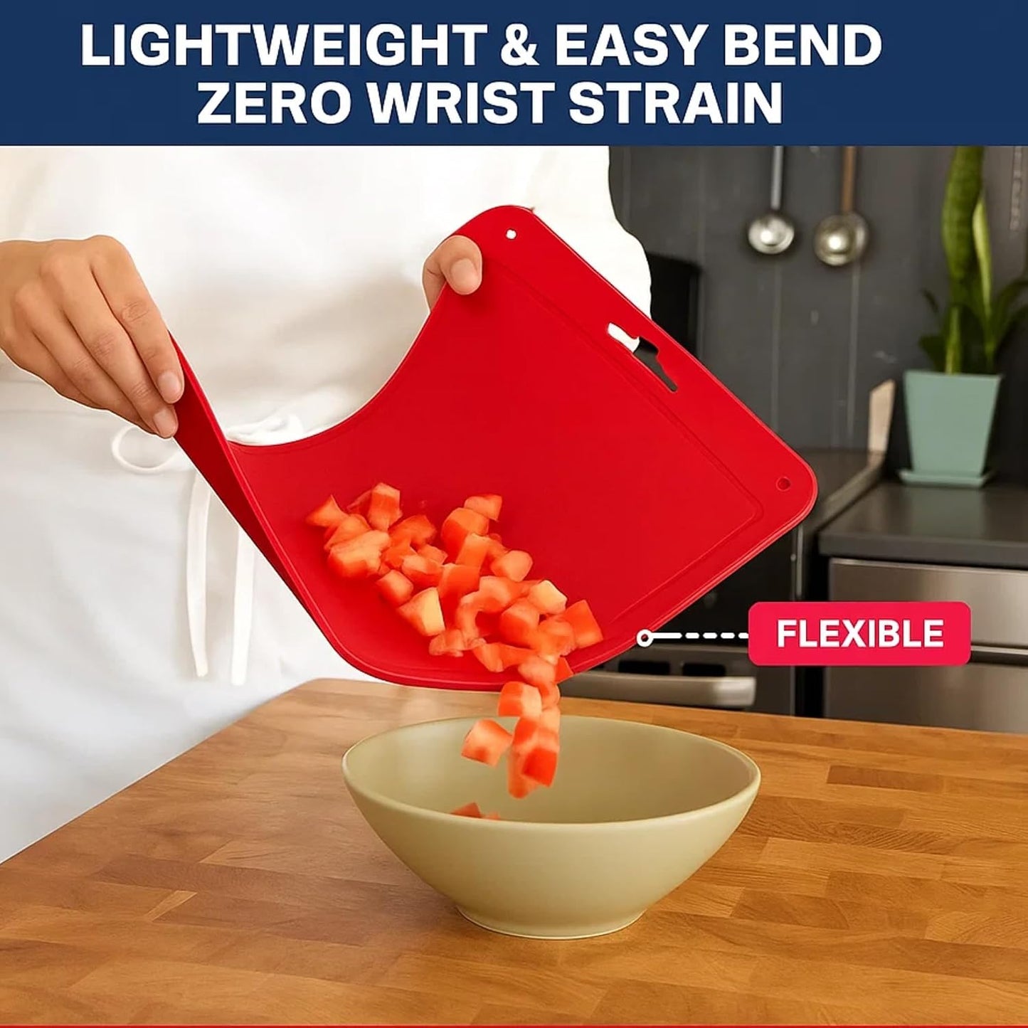 Silicone Kitchen Cutting Board with Handle – 16.8"x10.2" Foldable, Flexible, Large Chopping Mat, Heat Resistant Hot Pad, Non-Slip, Dishwasher Safe, Food Prep Board for Camping, Travel, Made in Korea