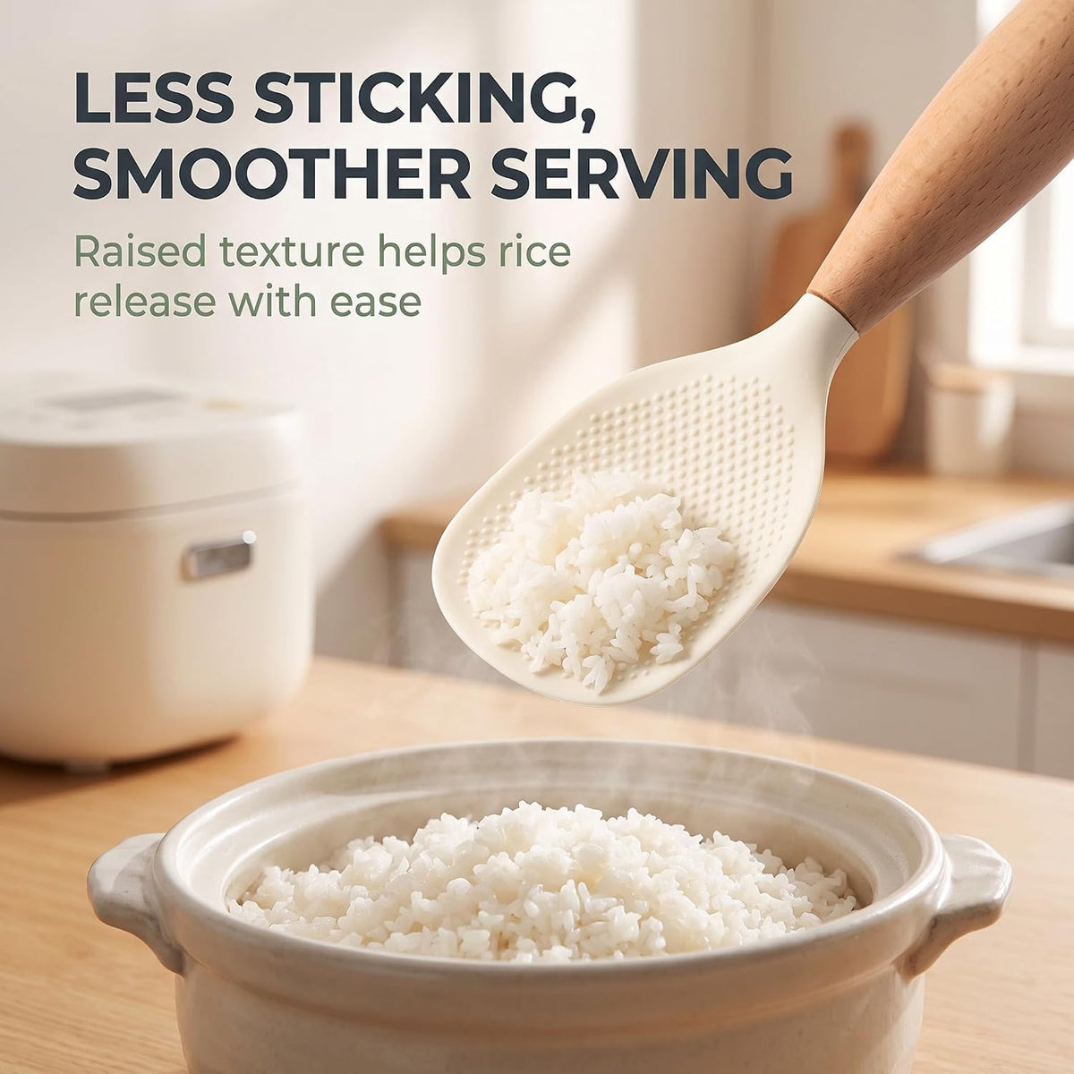 White Standing Silicone Rice Spoon Paddle, Household Rice Shovel Heat Resistant Anti-scalding Rice Scooper, Rice and Potato Servers, Rice Spoon