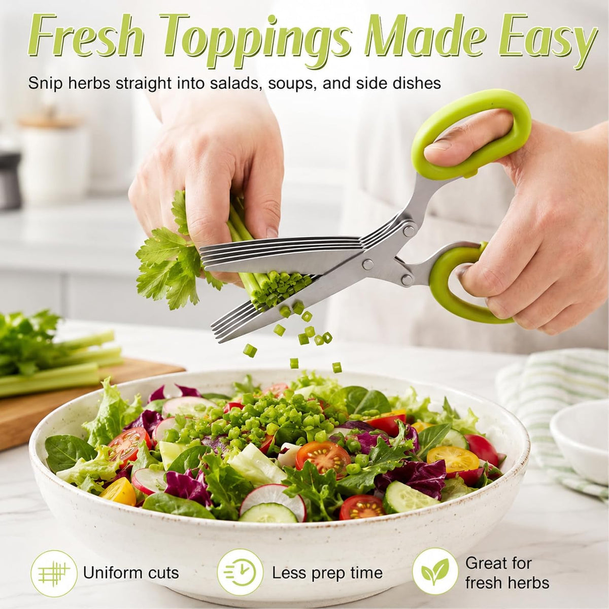 5-Layer Vegetable Shears, Multipurpose 5 Blade Scissors，Green