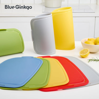 Blue Ginkgo Silicone Cutting Boards – Set of 3 (Small, Medium, Large) – Double-Sided, Thick, Flexible, Non-Slip, BPA Free – Juice Grooves, Dishwasher Safe (Made in Korea, Grey)