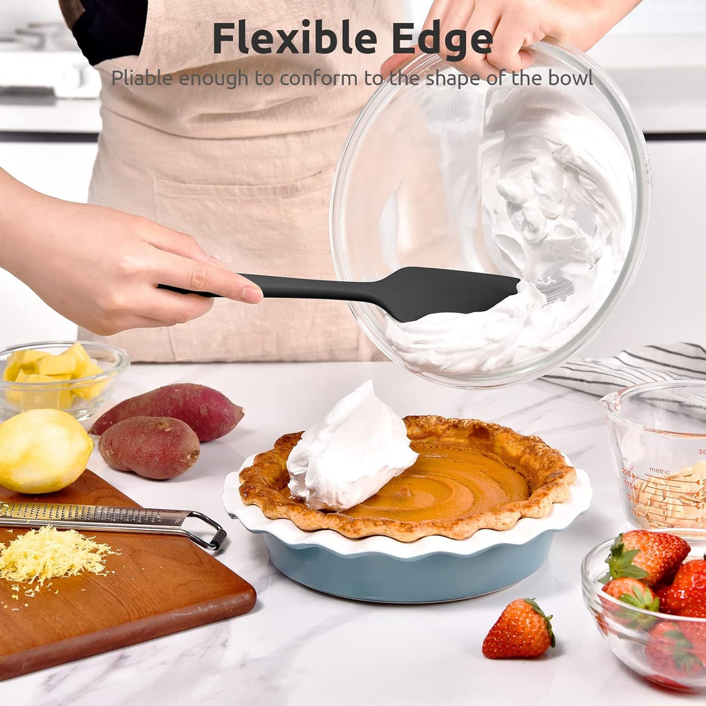 Heat Resistant Silicone Spatula Set: U-Taste 600ºF High Temp Seamless Food Grade Utensil, Flexible Rubber Silicon Kitchen Cooking Mixing Baking Scraper for Nonstick Cookware Set of 4 (Aqua Sky)
