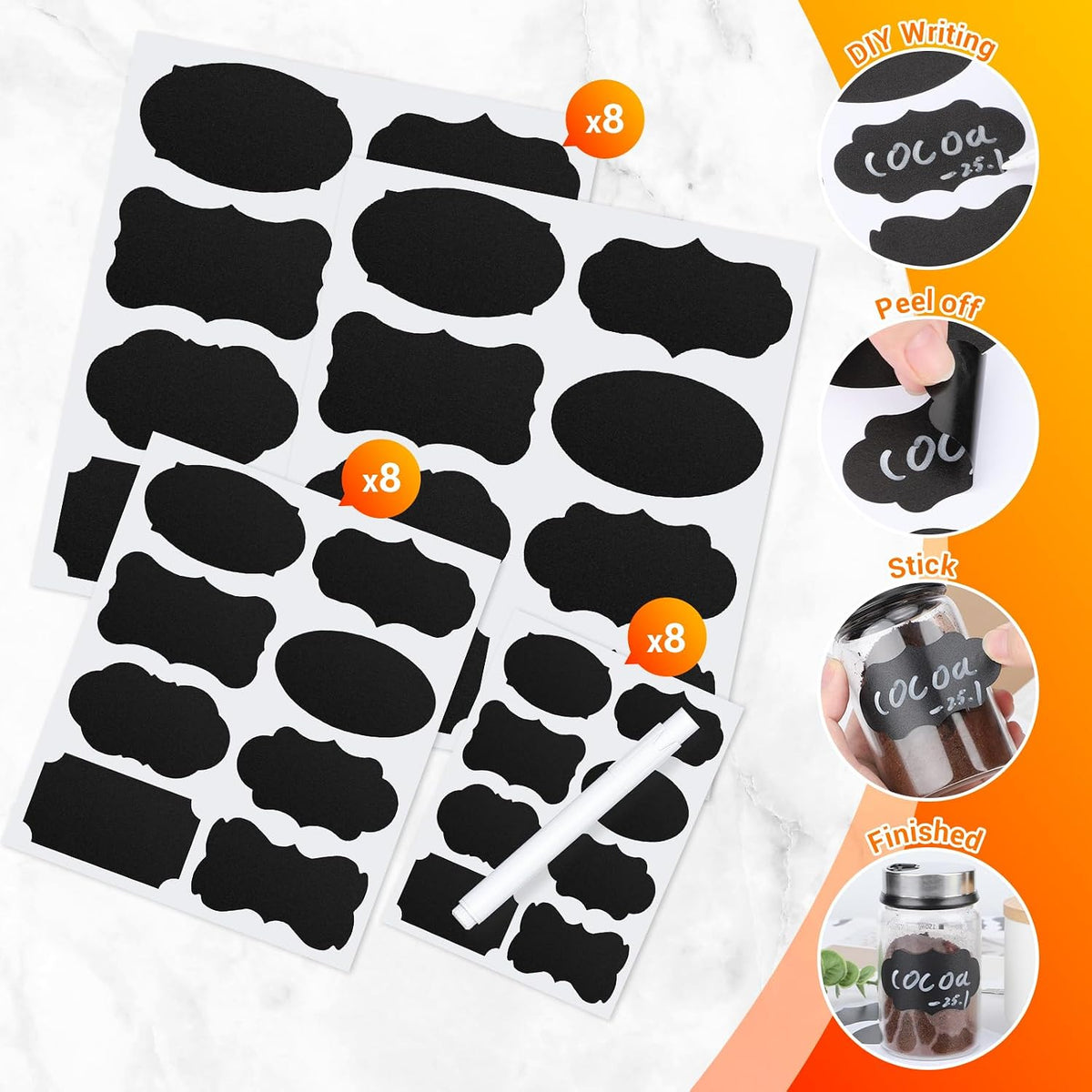 Segarty Food Label Stickers, 300 Pcs Blank Expiration Date Stickers to Write On, with 1 Black Pen, Waterproof Removable Freezer Labels for Glass Spice Jars, Canister, Food Container