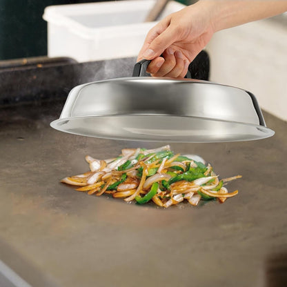 BBQ Accessories 12 Inch Round Stainless Steel Basting Cover - Cheese Melting Dome Round Cast Iron Grill Press Kit for Hamburger Bacon Steak, Best fits for Blackstone Camp Chef Flat Top Griddle Grill