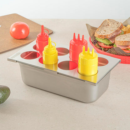 Restaurantware Stainless Steel Bottle Organizer - 1 Count - 6.299 x 7.087 x 0.394 Inches - Dishwasher-Friendly Condiment Holder - Kitchen Bottle Rack - Space-Saving Design - Silver