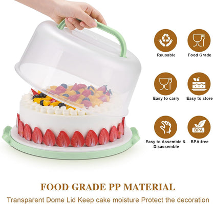 Cake Carrier with Lid and Handle, BPA-Free Cake Containers Cake Stand for 10 inch Cake with 2 Handles Cupcake Carrier - Plastic Cover Two Sided Base for Transport Pie Nuts Fruit Perfect Gifts