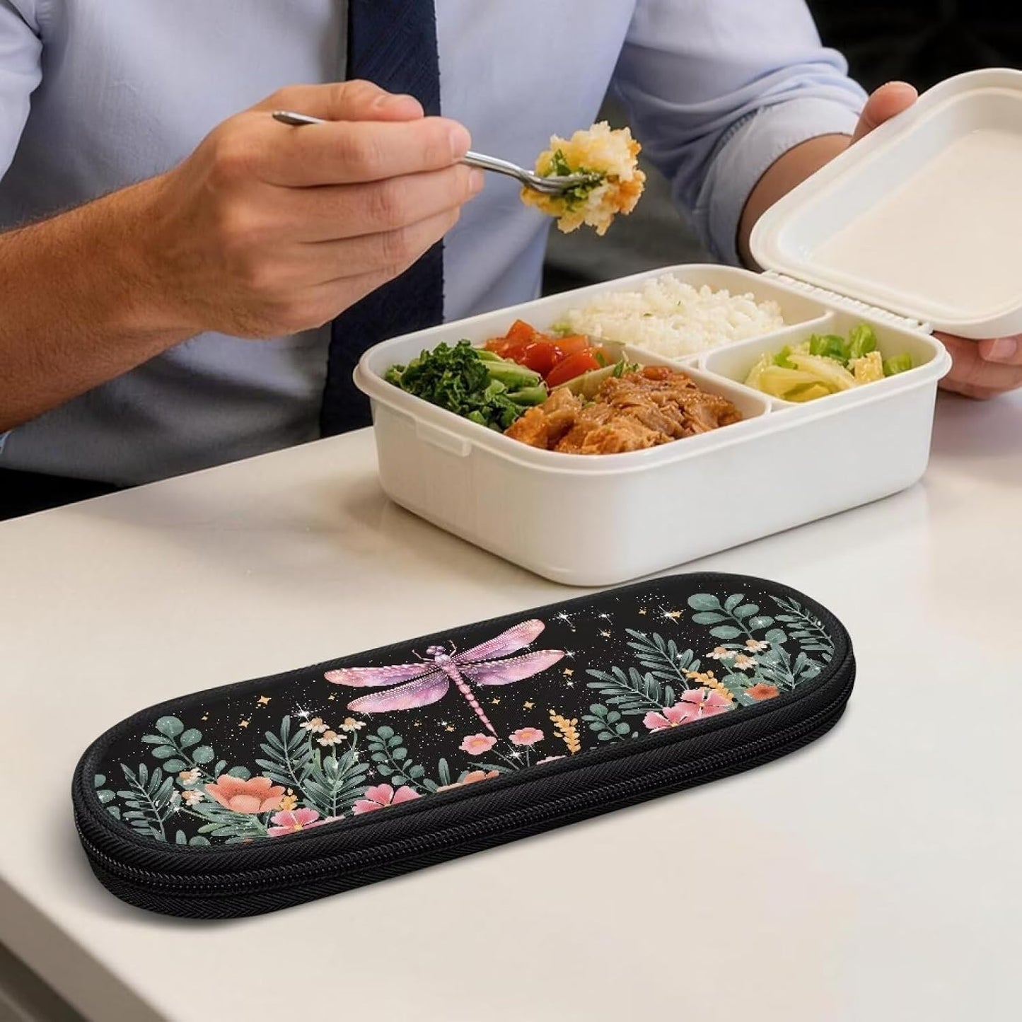 Travel Cutlery Set with Case for Kids Portable Utensil Case Reusable Silverware Pouch for School Travel Lunch Capybara Flower