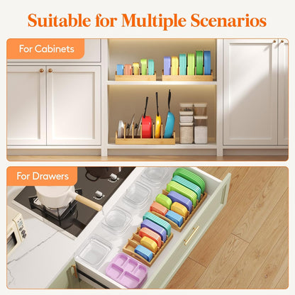 Lifewit Bamboo Lid Organizers for Inside Cabinet with 5 Sections