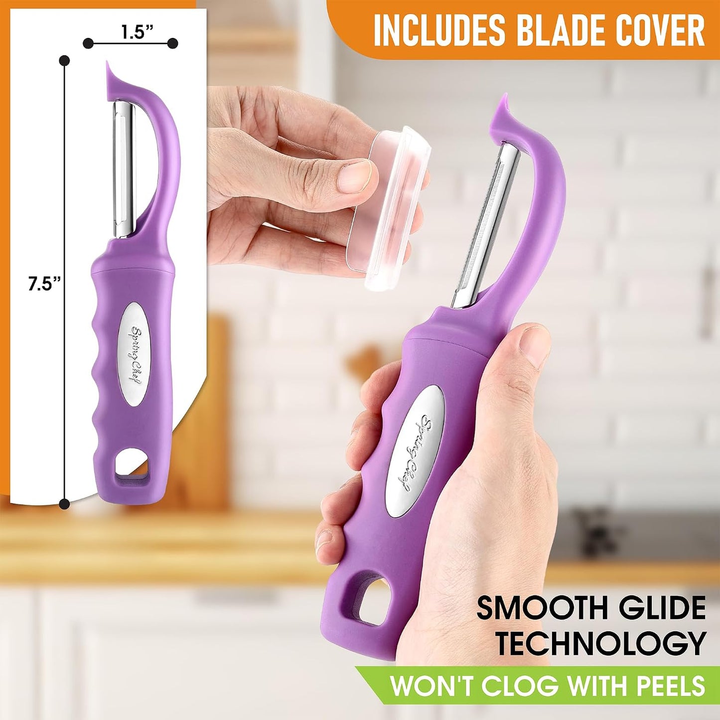 Spring Chef Premium Swivel Vegetable Peeler, Soft Grip Handle and Ultra Sharp Stainless Steel Blades - Perfect Kitchen Peeler For Veggie, Fruit, Potato, Carrot, Apple - Mango