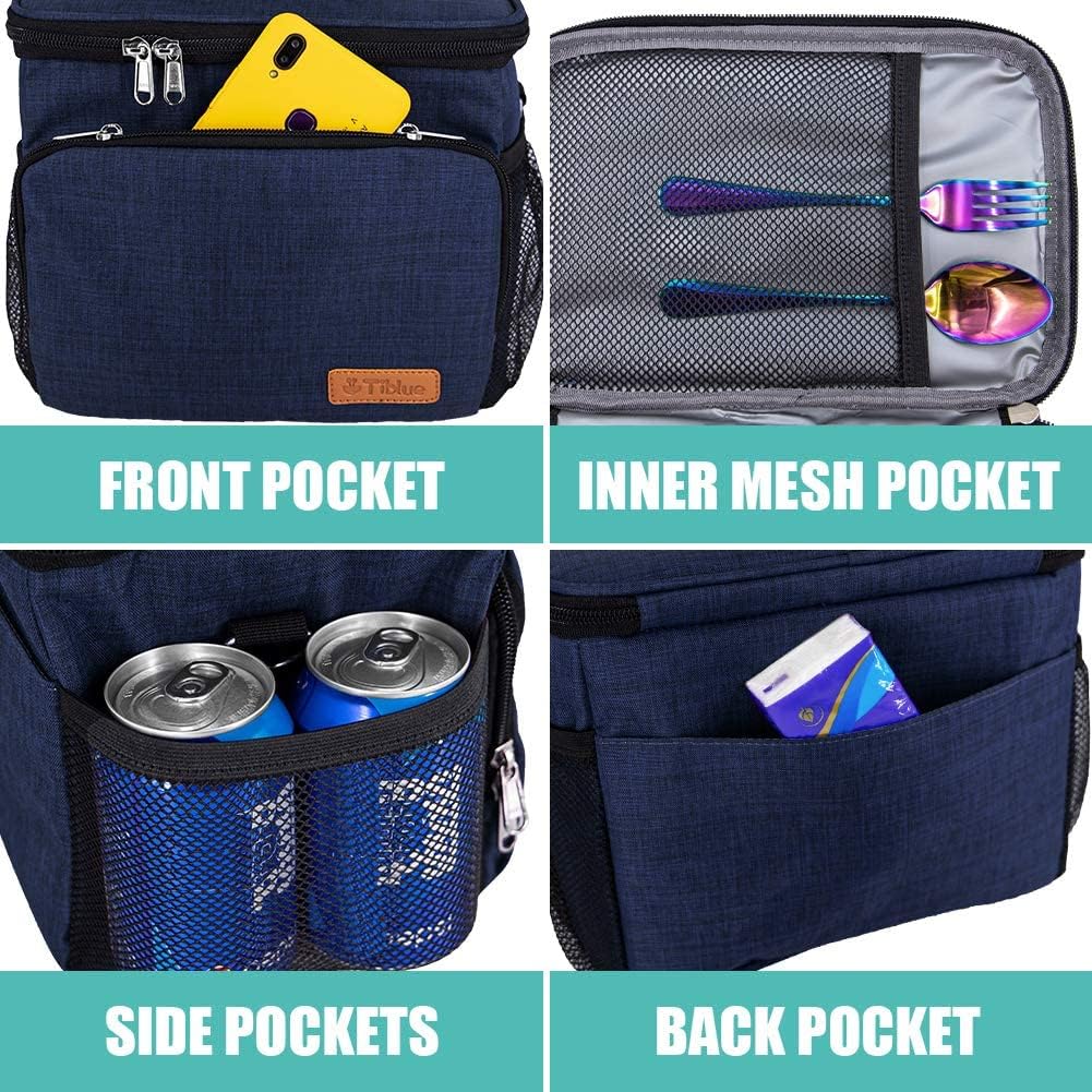 Tiblue Insulated Lunch Bag for Women/Men, Reusable Lunch Box for Office Work School Picnic,Leakproof Freezable Cooler Bag with Adjustable Shoulder Strap for Kid/Adult(Medium, Black & White Stripes)