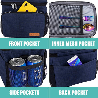 Tiblue Insulated Lunch Bag for Women/Men, Reusable Lunch Box for Office Work School Picnic,Leakproof Freezable Cooler Bag with Adjustable Shoulder Strap for Kid/Adult(Medium, Black & White Stripes)