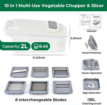 SUSTEAS Vegetable Chopper Mandoline Slicer, 6 Blade Chopper, 10-in-1 Gray