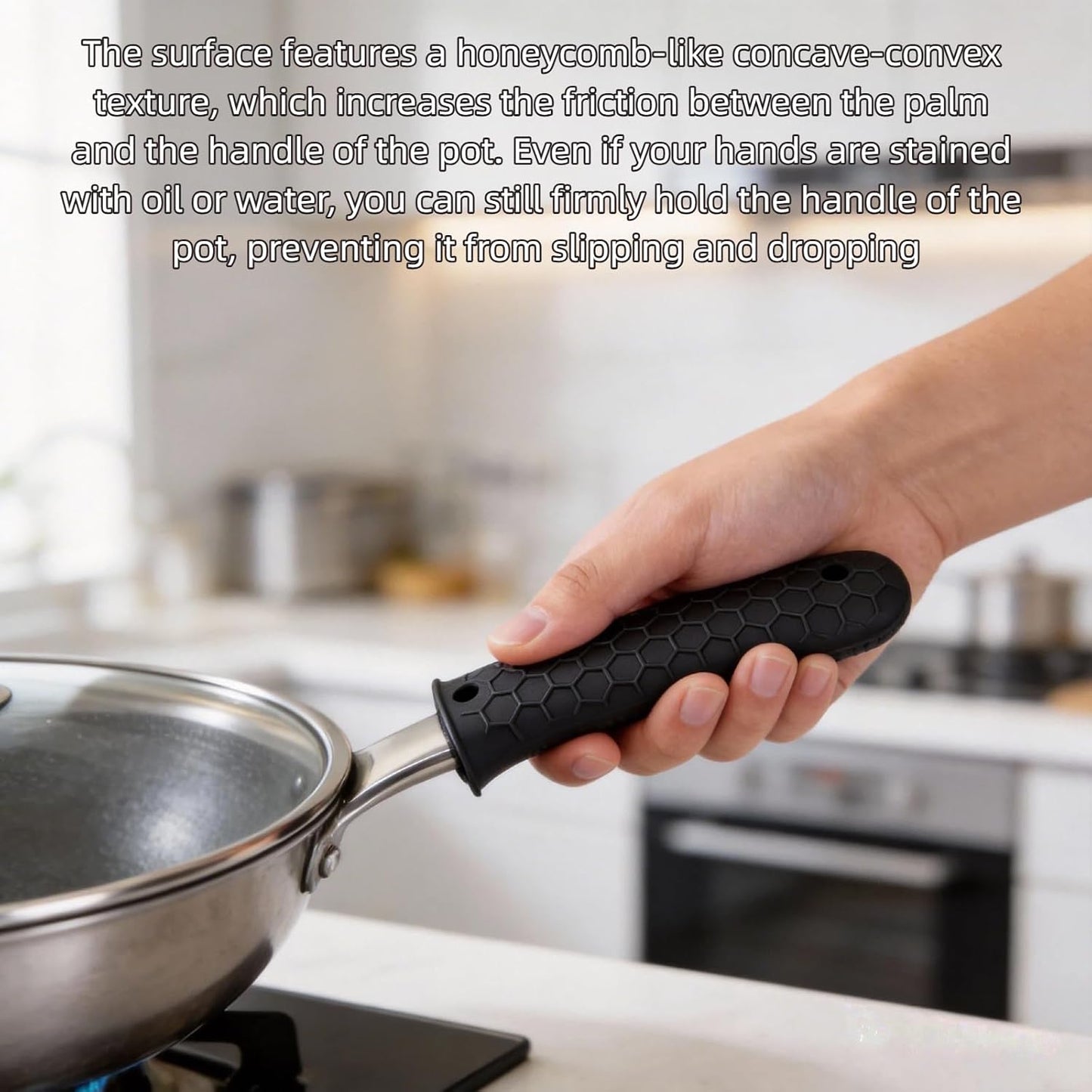 8 Pcs Silicone Pot Handle Covers Set, Heat Resistant Cast Iron Handle Sleeves - Non Slip Pan Handle Holder for Frying Pan, Pots, Kitchen Cookware (Black)