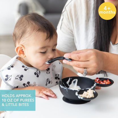 Bumkins Baby Bowl, Silicone Feeding Set with Suction for Baby and Toddler, Includes Spoon and Lid, First Feeding Set, Training Essentials for Baby Led Weaning for Babies 4 Months Up, Sage