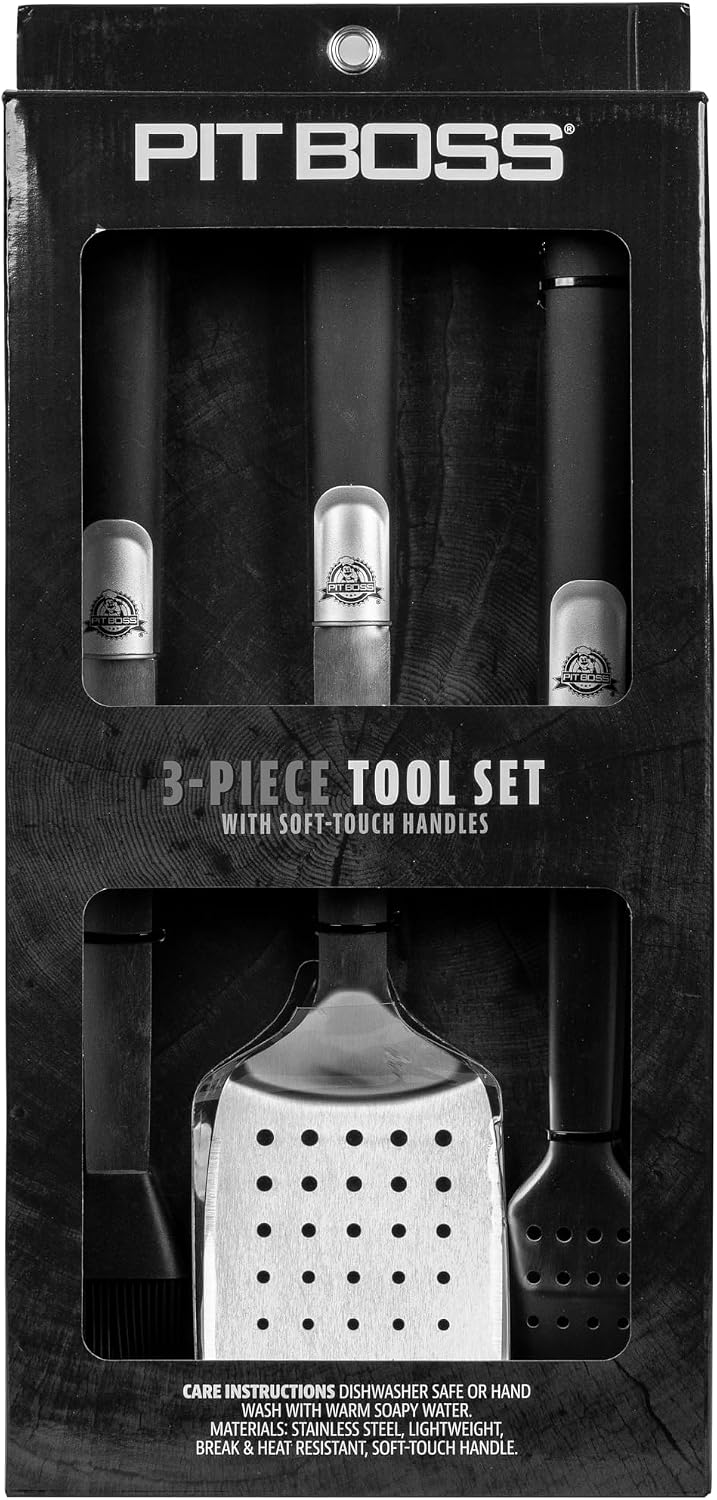Pit Boss Grills Soft Touch 3 Piece Tool Set, Stainless