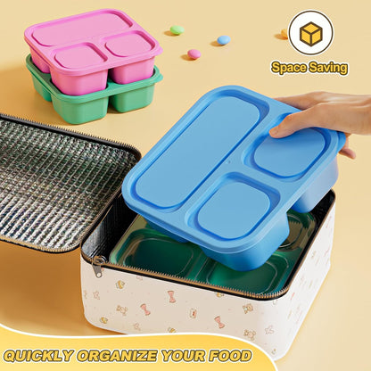 6 Pcs Snack Box Container Set, Reusable 3&4 Compartment Meal Prep Snack Containers for Adults Kids Toddler, BPA-Free Divided Lunchable Container for School, Work and Travel (Transparent Lids)
