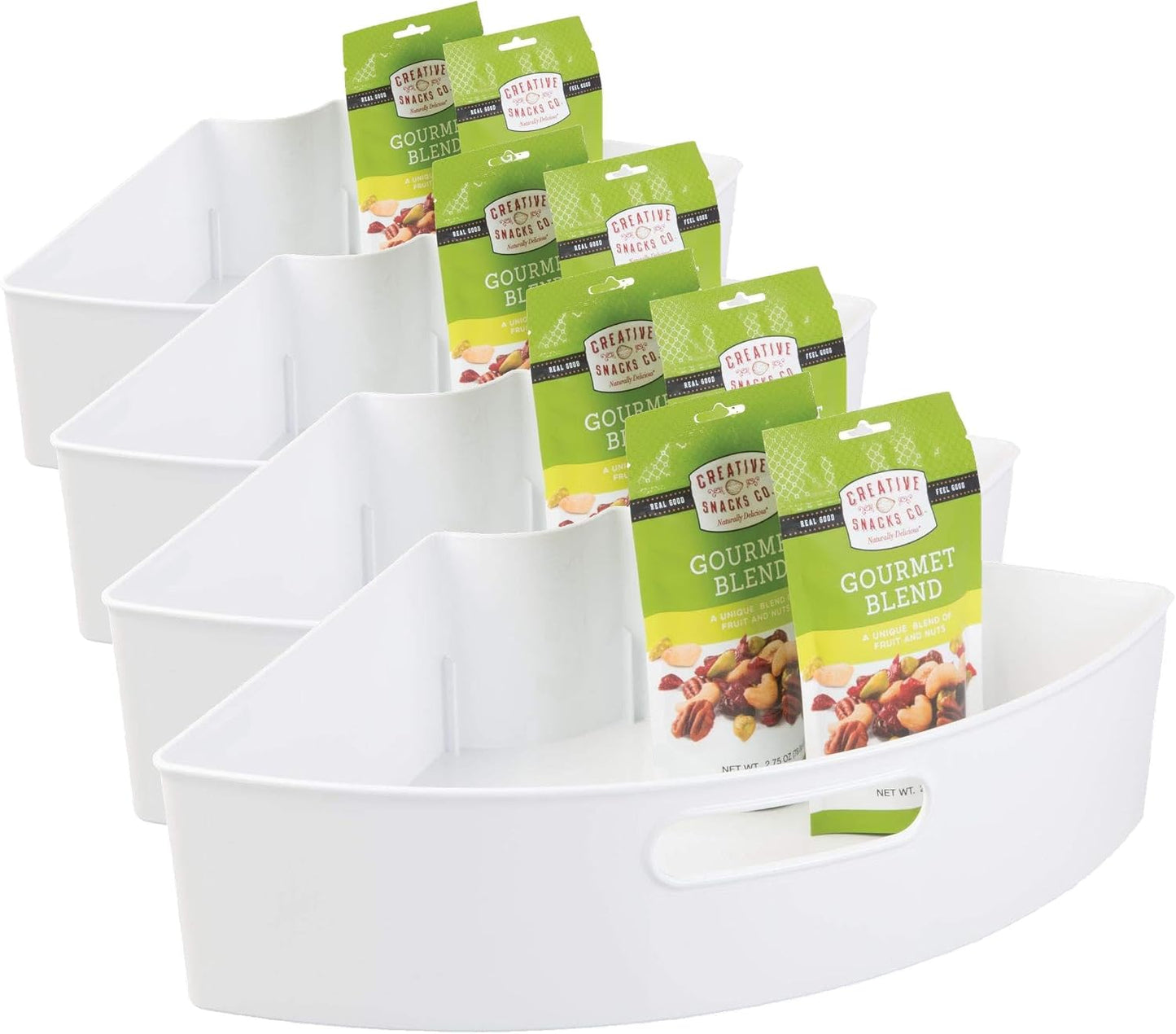 iDesign Recycled Plastic 1/4 Wedge Lazy Susan Turntable Organizer with Handle, Pantry, Bathroom, General Storage and More – 16.5" x 11" x 4", White