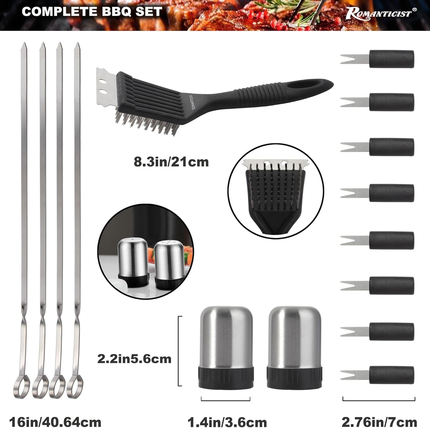 ROMANTICIST 20pcs Heavy Duty BBQ Grill Tool Set in Case - The Very Best Grill Gift for Father's Day and Christmas - Professional BBQ Accessories Set for Outdoor Cooking Camping Grilling Smoking