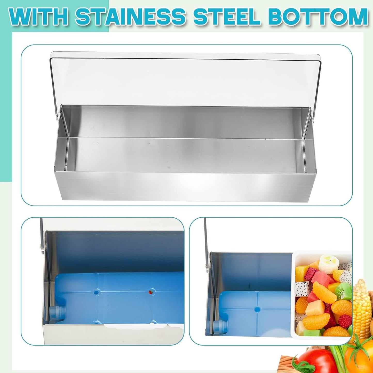 Mifoci 1 Pack Stainless Steel Chilled Condiment Server 6 Removable Slot Toppings Containers with Lid and Bottom Ice Bar Garnish Tray with 9 Silverwares 4 Ice Boxes for Christmas Party, Events and Bar