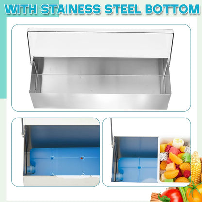 Mifoci 1 Pack Stainless Steel Chilled Condiment Server 6 Removable Slot Toppings Containers with Lid and Bottom Ice Bar Garnish Tray with 9 Silverwares 4 Ice Boxes for Christmas Party, Events and Bar