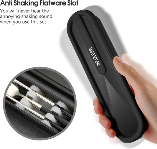 Travel cutlery set, 18/8 stainless steel cutlery, Reusable utensils set with case, Portable Silverware Lunch Box for Camping and Office (Green/knife set)
