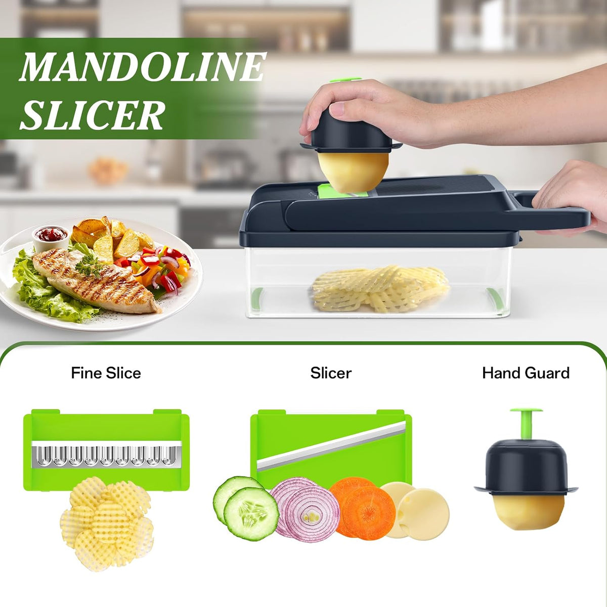 HomeHacks Veggie Chopper Vegetable Cutter, 12 in 1 Kitchen Gadget, Green