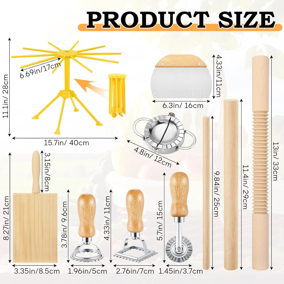 10 Pcs Pasta Making Tools Set with Pasta Drying Rack, Gnocchi Board