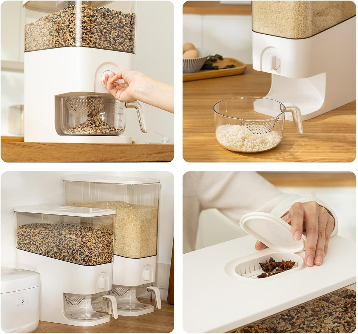 22-25lbs Rice Dispenser, 10.5 Qt/10L/25 lbs Grain Storage Container with Measuring Cup Cereal Dispenser Cereal Bucket for Kitchen Pantry Organization