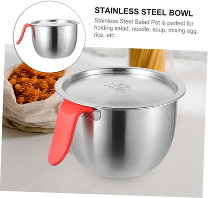 LIFKOME 1Set Large Stainless Steel Mixing Bowl with Lid and Handle Multi-functional Egg Beating Container for Salad Noodles and Soups Metal Mixing Bowls for Kitchen Use