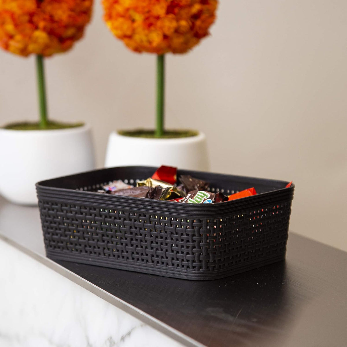 BINO Woven Plastic Basket | Large (Natural), 3-Pack | THE JUTE COLLECTION | Home Organization, Space-Saving Storage, Stylish Design | Plastic Storage Basket