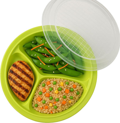 BNYD Portion Control Lunch Container with Lid – Travel Food Storage for Meal Prep, Bento Box Style, Divided Microwave Safe Dish (Set of 3)