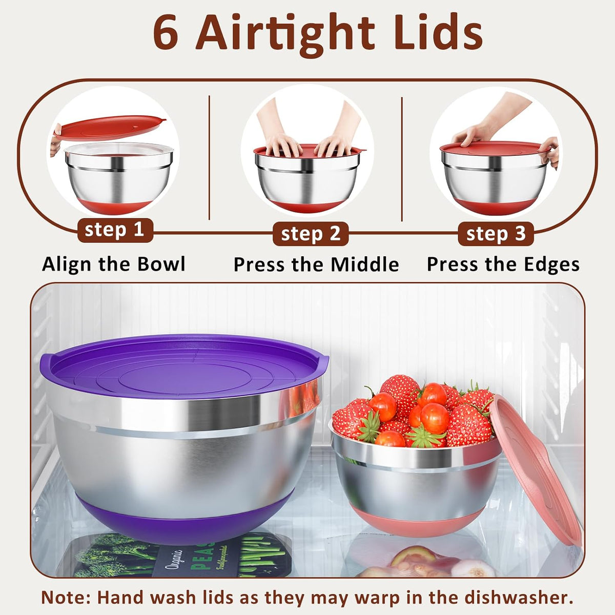 9 Pack Mixing Bowls with Airtight Lids & Grater Attachments, Khaki