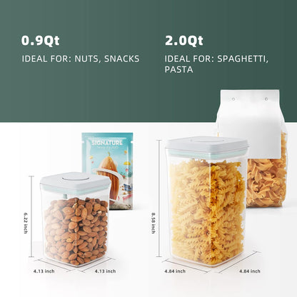 Airtight Food Storage Containers, 5 PCS Clear Pantry Organizers, BPA-Free Stackable Canisters with Measurement Marks & Pop-Top Lids for Cereal, Flour, Sugar, Rice, Pasta & Dry Food