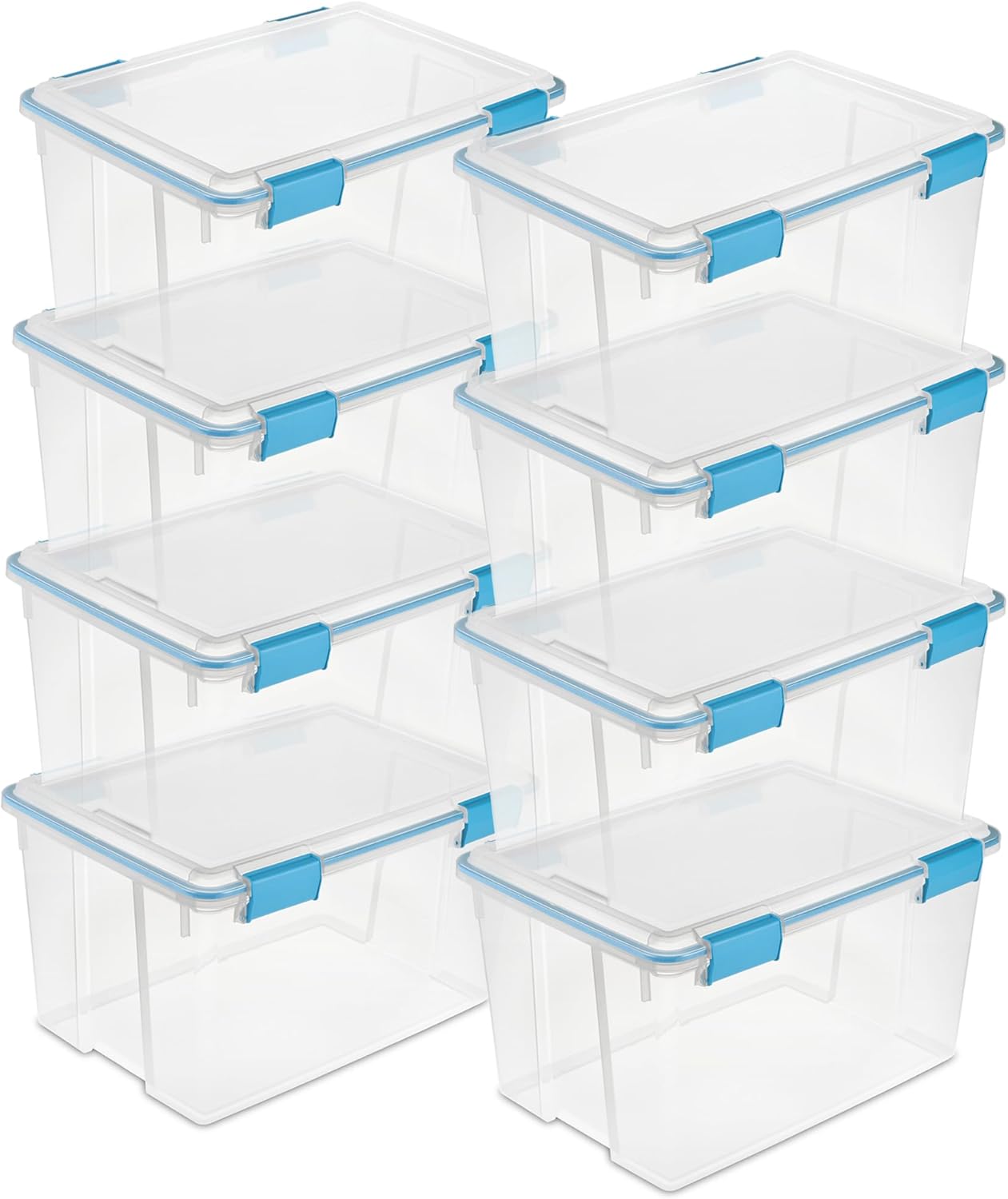 Sterilite 80 Qt Gasket Box, Stackable Storage Bin with Latching Lid and Tight Seal, Plastic Container to Organize Basement, Clear Base and Lid, 1-Pack