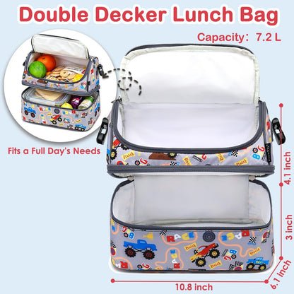 FlowFly Kids Double Decker Cooler Insulated Lunch Bag Large Tote for Boys, Girls, Men, Women, With Adjustable Strap, Unicorn