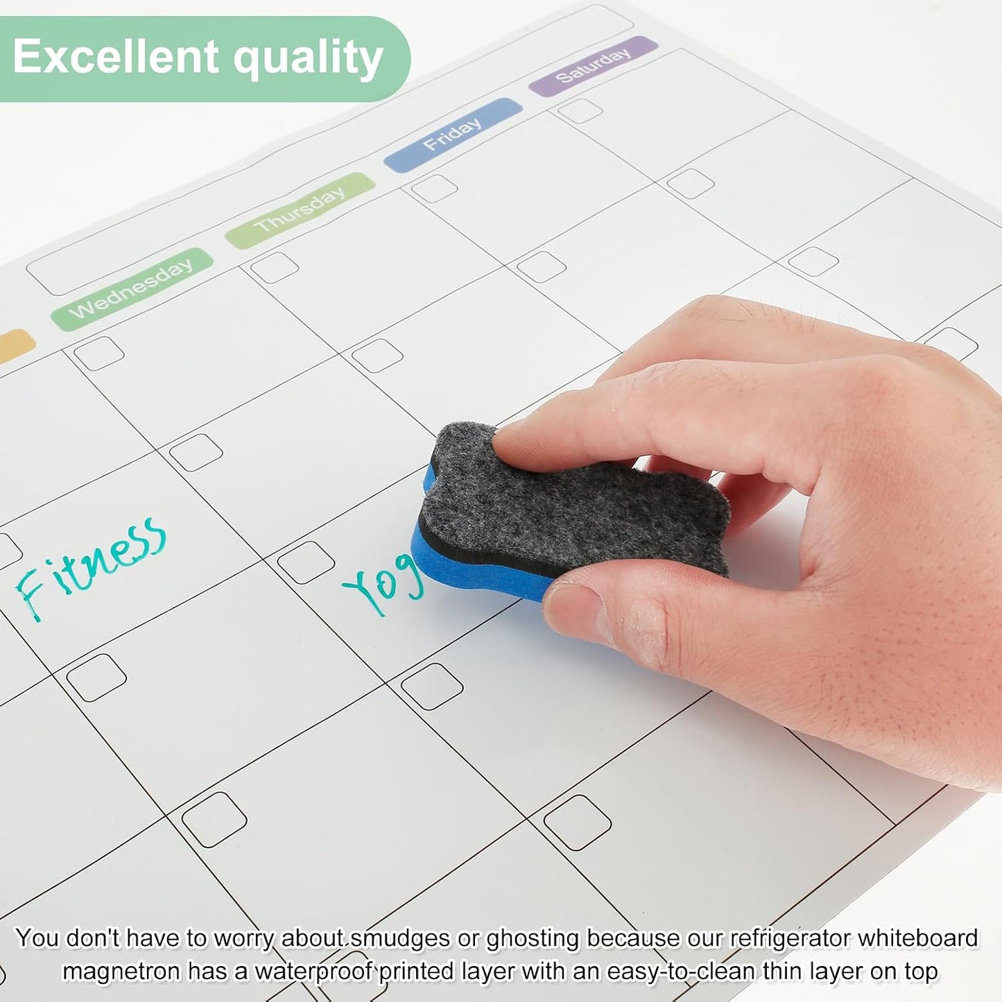 Magnetic Dry Erase Calendar for Fridge Reusable Monthly Planner Board Fridge Calendar White Board Anti-Slip Magnetic Shopping List Planner with 5 Pens for Home Kitchen 16.5x11.8inch
