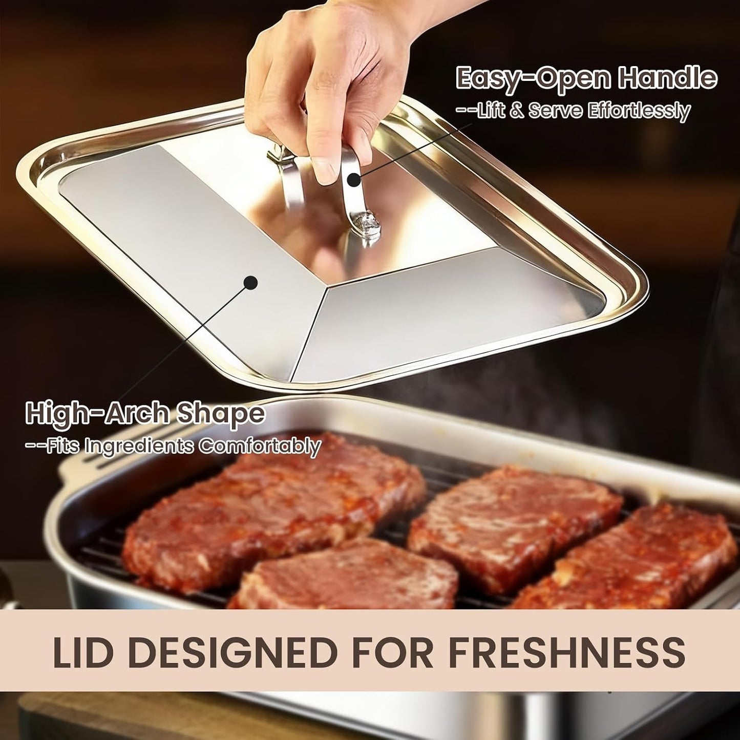 Grilling Prep and Serve Trays, 5-in-1 Grill Carry System Stainless Steel Food Prep Tray Set with Lid for BBQ, Marinating, and Serving