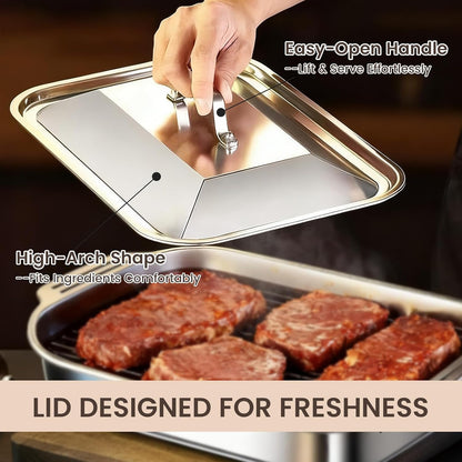 Grilling Prep and Serve Trays, 5-in-1 Grill Carry System Stainless Steel Food Prep Tray Set with Lid for BBQ, Marinating, and Serving