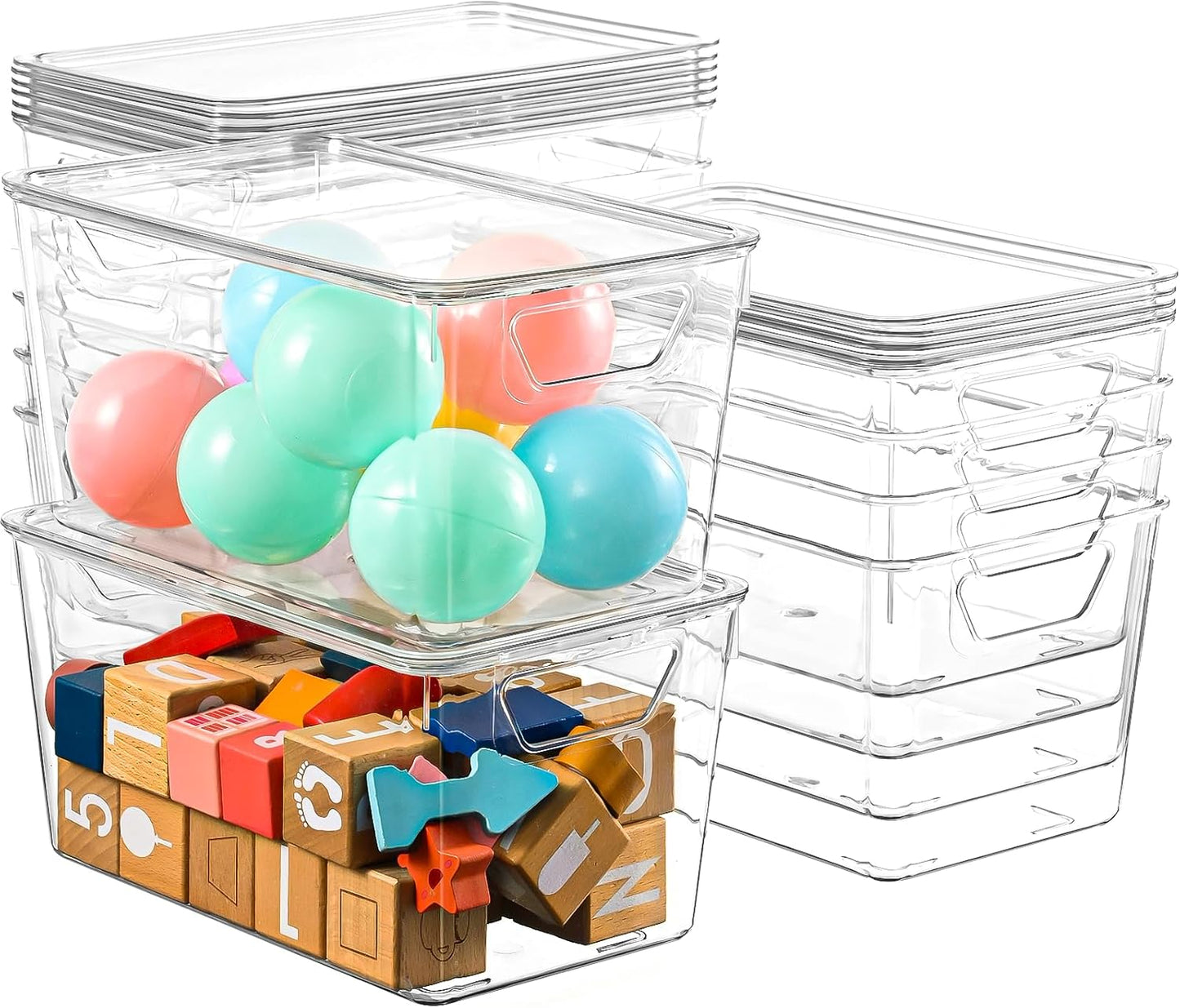 6 Pack Clear Storage Bins with Lids, 7 Quart Stackable Storage Boxes for Storage and Organization, Plastic Storage Containers with Lids, Plastic Bins with Handles for Office, Bedroom, Study Room