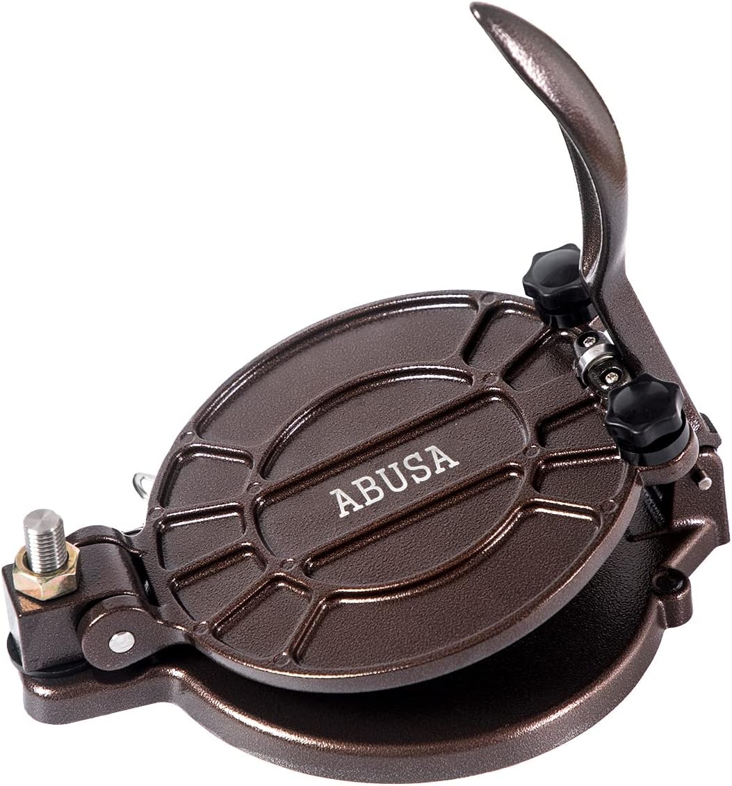 ABUSA Thickness Adjustable Tortilla Press 8 Inch Tortilla Maker Black - Roti, Dough Press, Dosa, Tawa, Tamale, Pizza, Pie, Patty (Extra Oil Paper or Patty Paper needed)