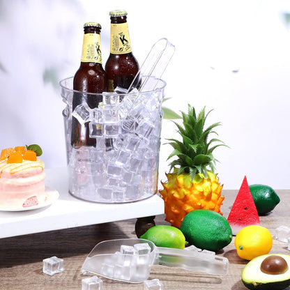 Rtteri 6 Set Plastic Ice Buckets for Parties with Handle, Scoop, Serving Tongs, Large Clear Ice Bucket Round Chiller Beverage Tubs Drink Bottle Cooler for Champagne Beer Wine(5 L)