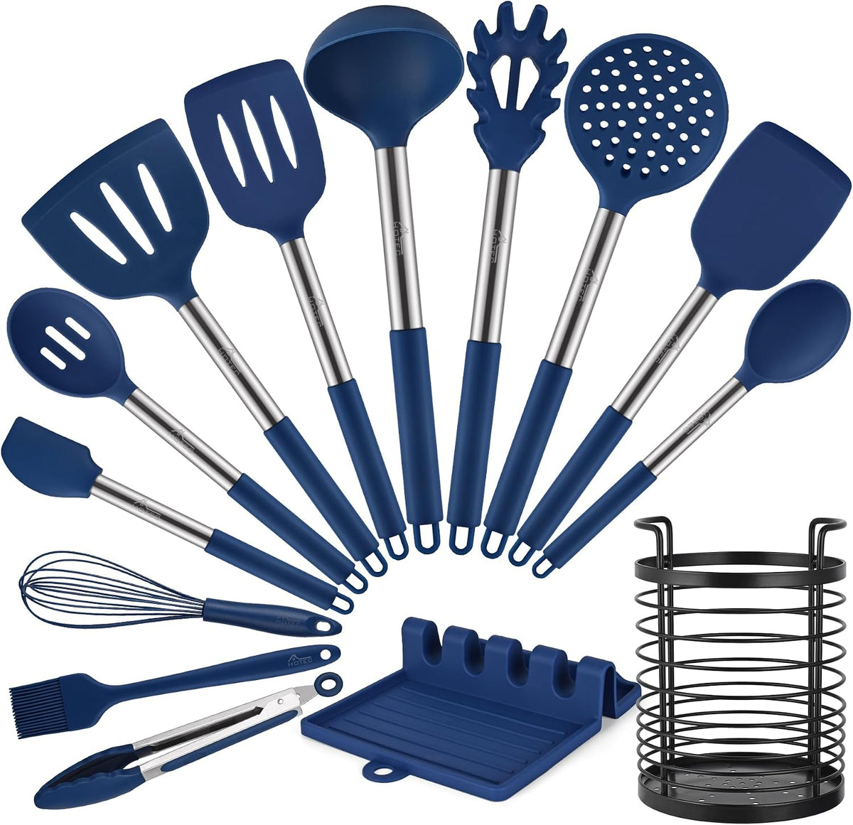 HOTEC Silicone Kitchen Cooking Utensils Set, 14pcs Multicolor