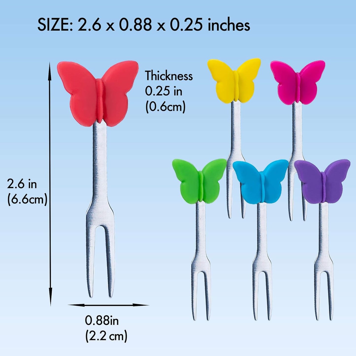 Cocktail Forks, 6-Piece Appetizer Forks, Cat Shapes, Stainless Steel and Silicone Small Forks for Fruits, Cheese, Appetizers