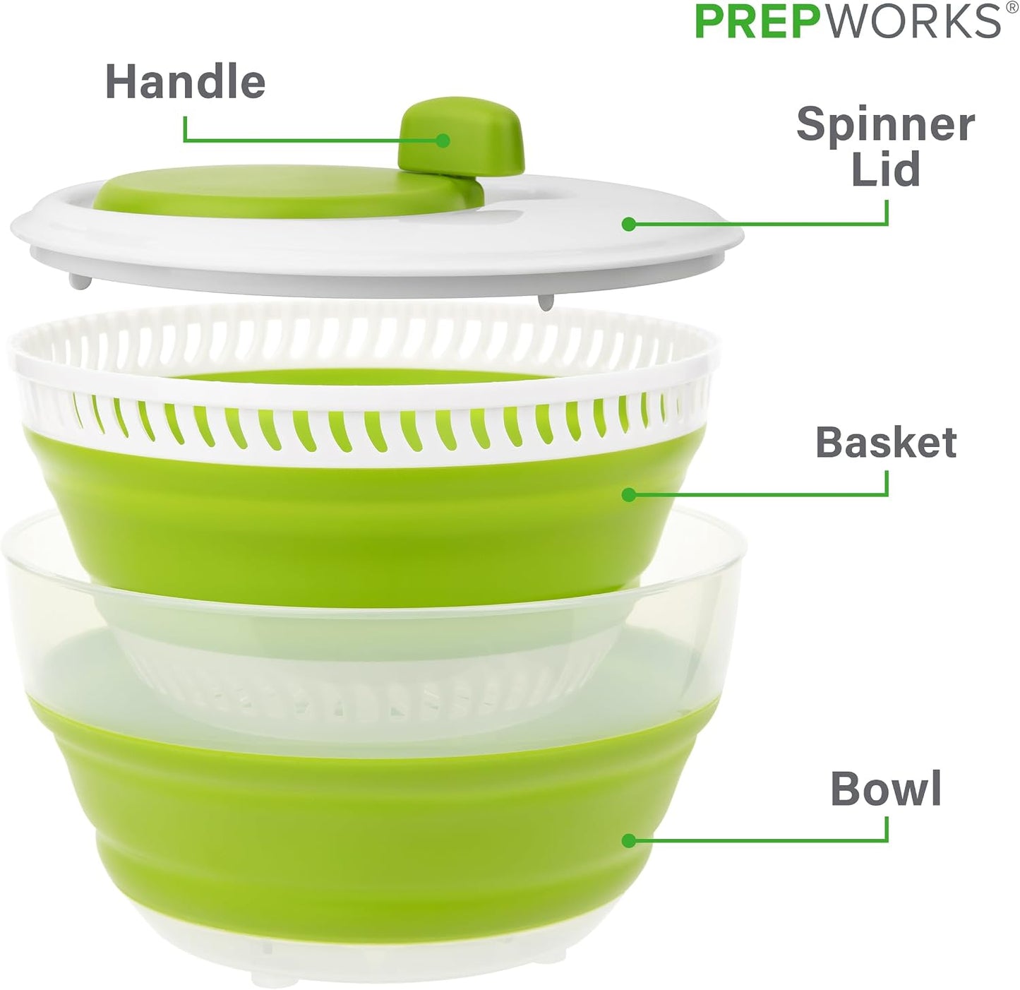 PrepWorks 4 Qt Collapsible Salad Spinner – Space-Saving, BPA-Free, Easy-to-Use for Quick Salad Washing & Drying, Dishwasher Safe