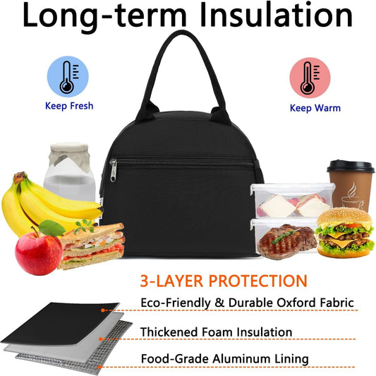 GYEUKHAM Lunch Bag Women, Lunch Box for Adult Men Kids Girls, Small Cute Lunchbox Tote Large Capacity Insulated Lunch Container Cooler for Work School Picnic Travel, Black White Stripes