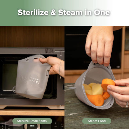 Haakaa Silicone Microwave Steamer & Steriliser Bag, 70oz/2000ml Large Capacity Reusable Steaming Bags for Baby Bottles, Breast Pump, Accessories, Pacifiers,Teethers, Great for Home&On The Go, Grey/1PC