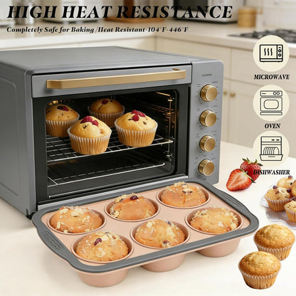 Silicone Muffin Pan for Baking with Metal Reinforced Frame,6 Cups Muffin Pans Nonstick Silicone Cupcake Pan for Egg Bite,Cupcakes, Breads,Muffin