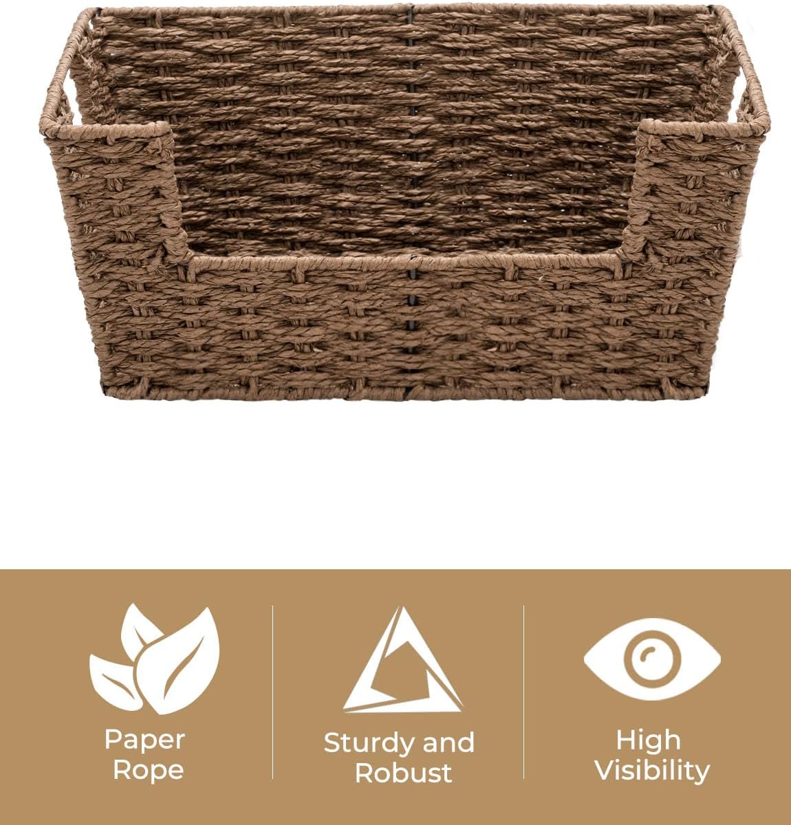 StorageWorks Water Hyacinth Baskets for Organizing with Built-in Handles, Stackable Wicker Pantry Baskets for Shelf, Pantry Organizers and Storage for Shelves,2-Pack